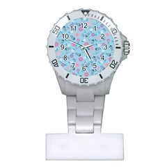 Pink And Blue Floral Wallpaper Plastic Nurses Watch