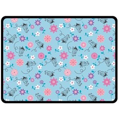 Pink And Blue Floral Wallpaper Fleece Blanket (large)