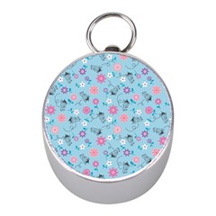 Pink And Blue Floral Wallpaper Mini Silver Compasses