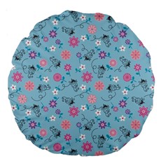 Pink And Blue Floral Wallpaper Large 18  Premium Flano Round Cushions by Jancukart