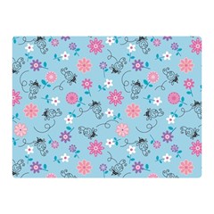 Pink And Blue Floral Wallpaper Premium Plush Fleece Blanket (mini)