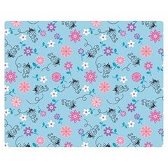 Pink And Blue Floral Wallpaper Premium Plush Fleece Blanket (medium)