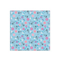 Pink And Blue Floral Wallpaper Satin Bandana Scarf 22  X 22  by Jancukart