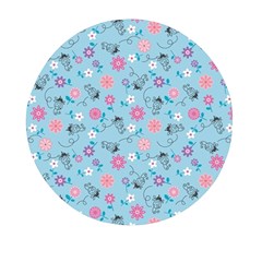 Pink And Blue Floral Wallpaper Mini Round Pill Box