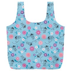 Pink And Blue Floral Wallpaper Full Print Recycle Bag (xxl) by Jancukart