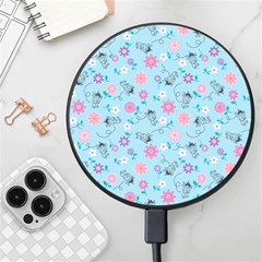 Pink And Blue Floral Wallpaper Wireless Fast Charger(black) by Jancukart