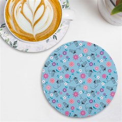 Pink And Blue Floral Wallpaper Uv Print Round Tile Coaster