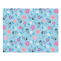 Pink And Blue Floral Wallpaper One Side Premium Plush Fleece Blanket (large)