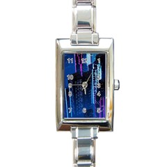 Night Music The City Neon Background Synth Retrowave Rectangle Italian Charm Watch by Jancukart