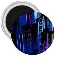 Night Music The City Neon Background Synth Retrowave 3  Magnets