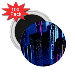 Night Music The City Neon Background Synth Retrowave 2 25  Magnets (100 Pack) 