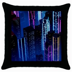 Night Music The City Neon Background Synth Retrowave Throw Pillow Case (black) by Jancukart