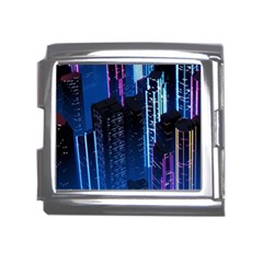 Night Music The City Neon Background Synth Retrowave Mega Link Italian Charm (18mm) by Jancukart