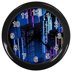 Night Music The City Neon Background Synth Retrowave Wall Clock (black)