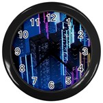 Night Music The City Neon Background Synth Retrowave Wall Clock (Black) Front