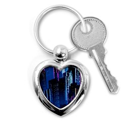 Night Music The City Neon Background Synth Retrowave Key Chain (heart)