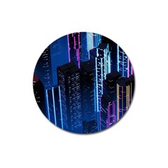 Night Music The City Neon Background Synth Retrowave Magnet 3  (round)