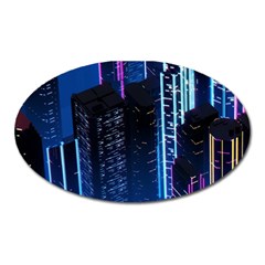 Night Music The City Neon Background Synth Retrowave Oval Magnet