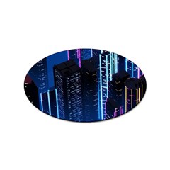 Night Music The City Neon Background Synth Retrowave Sticker Oval (10 Pack) by Jancukart