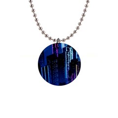 Night Music The City Neon Background Synth Retrowave 1  Button Necklace