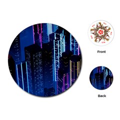 Night Music The City Neon Background Synth Retrowave Playing Cards Single Design (round)