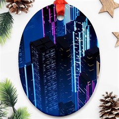 Night Music The City Neon Background Synth Retrowave Oval Ornament (two Sides) by Jancukart