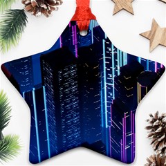 Night Music The City Neon Background Synth Retrowave Star Ornament (two Sides)