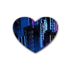 Night Music The City Neon Background Synth Retrowave Rubber Heart Coaster (4 Pack) by Jancukart