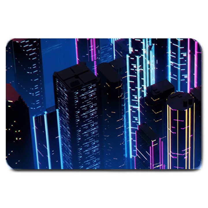 Night Music The City Neon Background Synth Retrowave Large Doormat