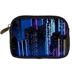 Night Music The City Neon Background Synth Retrowave Digital Camera Leather Case