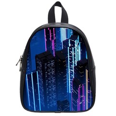 Night Music The City Neon Background Synth Retrowave School Bag (small) by Jancukart