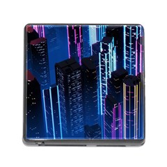 Night Music The City Neon Background Synth Retrowave Memory Card Reader (square 5 Slot) by Jancukart