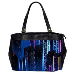 Night Music The City Neon Background Synth Retrowave Oversize Office Handbag (2 Sides)