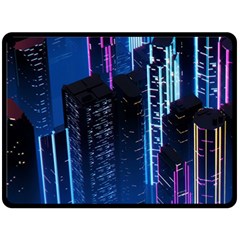 Night Music The City Neon Background Synth Retrowave One Side Fleece Blanket (large) by Jancukart