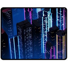 Night Music The City Neon Background Synth Retrowave One Side Fleece Blanket (medium) by Jancukart