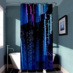 Night Music The City Neon Background Synth Retrowave Shower Curtain 36  X 72  (stall) 