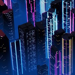 Night Music The City Neon Background Synth Retrowave Play Mat (square)