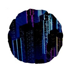 Night Music The City Neon Background Synth Retrowave Standard 15  Premium Round Cushions