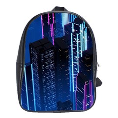 Night Music The City Neon Background Synth Retrowave School Bag (xl) by Jancukart