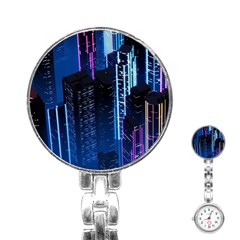 Night Music The City Neon Background Synth Retrowave Stainless Steel Nurses Watch