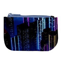 Night Music The City Neon Background Synth Retrowave Large Coin Purse by Jancukart