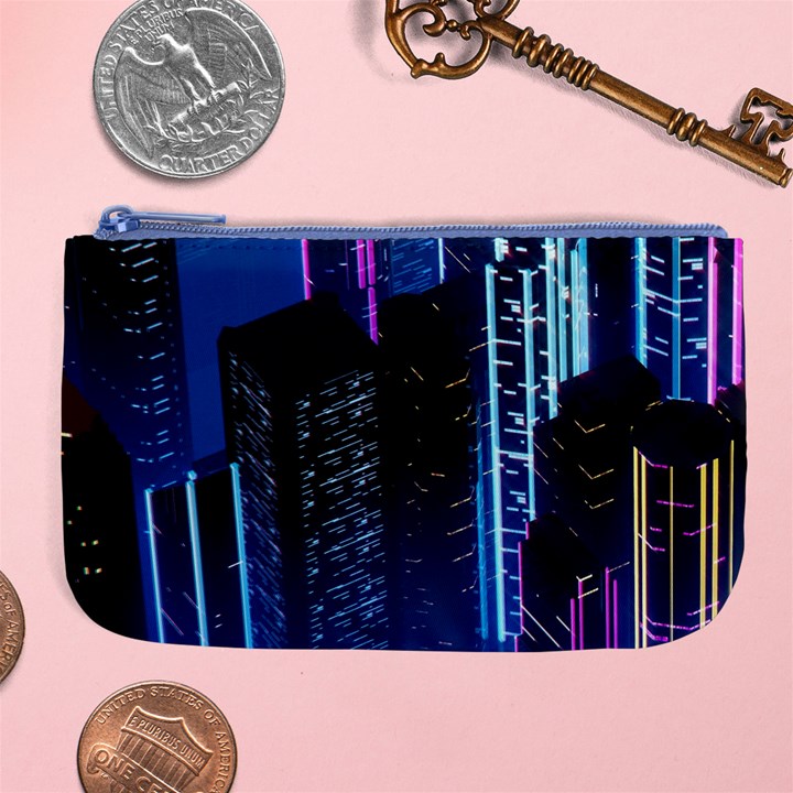 Night Music The City Neon Background Synth Retrowave Large Coin Purse