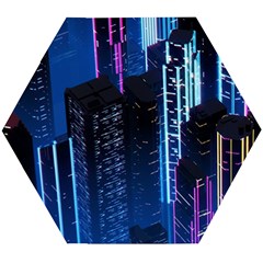 Night Music The City Neon Background Synth Retrowave Wooden Puzzle Hexagon