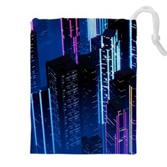 Night Music The City Neon Background Synth Retrowave Drawstring Pouch (4xl) by Jancukart