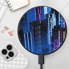 Night Music The City Neon Background Synth Retrowave Wireless Fast Charger(black) by Jancukart