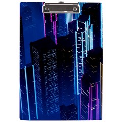 Night Music The City Neon Background Synth Retrowave A4 Acrylic Clipboard by Jancukart