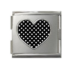 Black And White Polka Dots Mega Link Heart Italian Charm (18mm) by GardenOfOphir