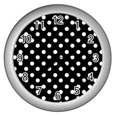 Black And White Polka Dots Wall Clock (silver) by GardenOfOphir