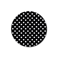 Black And White Polka Dots Rubber Coaster (round) by GardenOfOphir