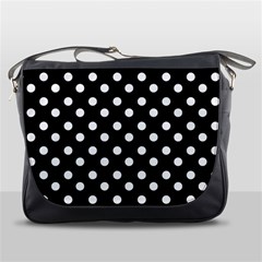 Black And White Polka Dots Messenger Bag by GardenOfOphir